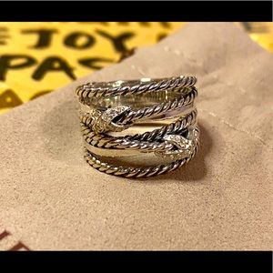 David Yurman Diamond Silver Cable Crossover Ring 8